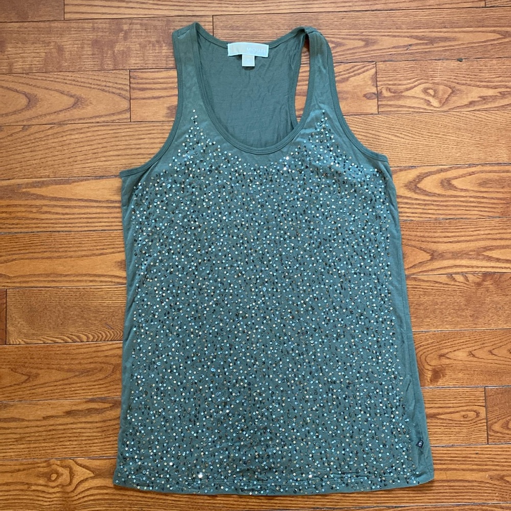 Michael Kors green sleeveless women’s top with sequins size M.